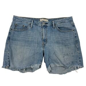 Levis Cut-Off Frayed Denim Blue Jean Shorts Medium Wash Recycled Cotton Sz 10